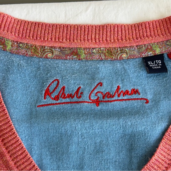 Robert Graham Peach V-Neck Pullover Knit Sweater - Picture 7 of 14